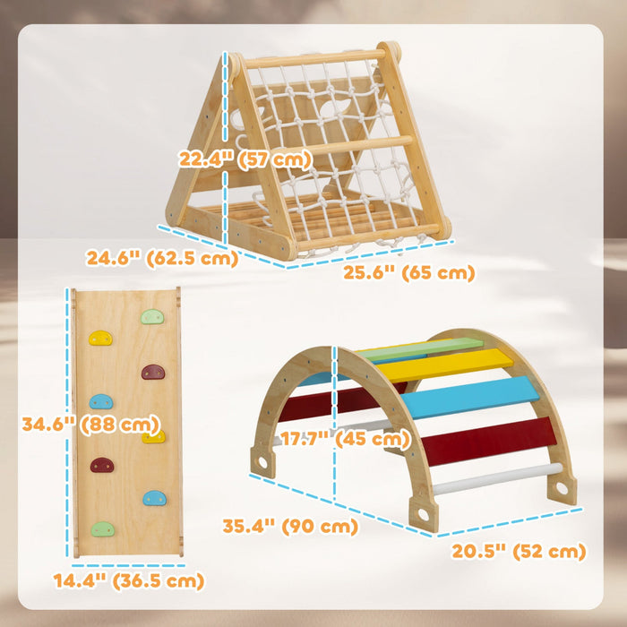Qaba Pikler Triangle Set, 7 In 1 Climbing Toys For Toddlers Indoor, Montessori Climbing Set, Wooden 