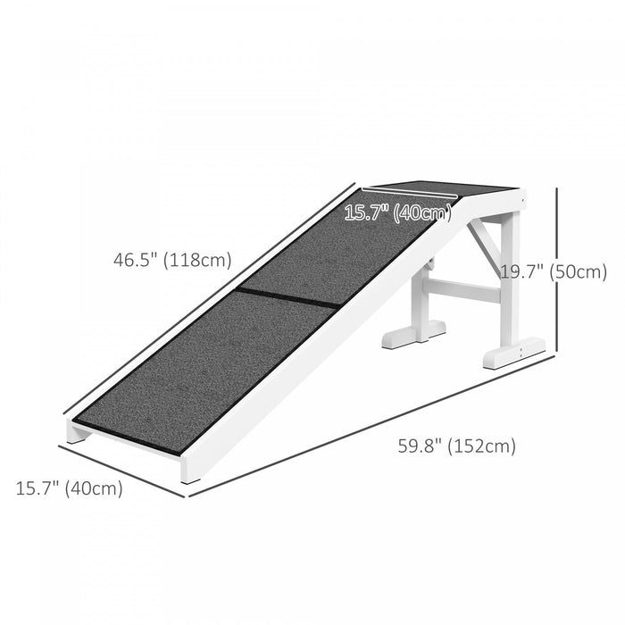 Pawhut Pet Ramp Bed Steps For Dogs Cats Non-slip Carpet Top Platform Pine Wood 59\"l X 16\"w X 20\"h Wh