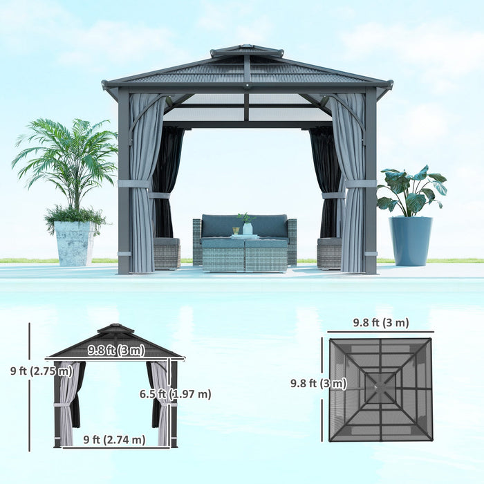 Outsunny 10' X 10' Hardtop Polycarbonate Gazebo With Netting And Curtains