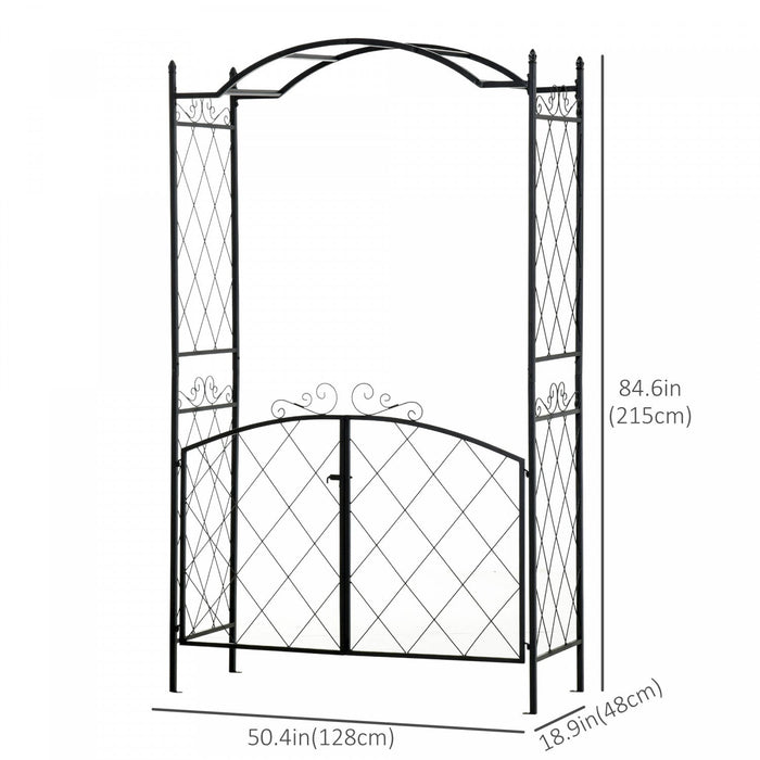 Outsunny 7ft Metal Garden Arch With Gate Climbing Planter Frame Backyard Decor For Vines Morning Glo