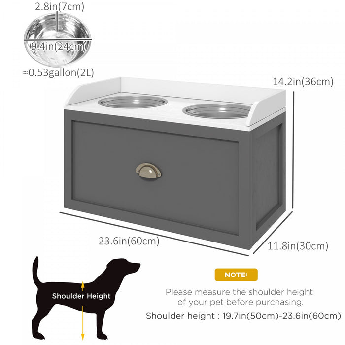 Pawhut Elevated Dog Bowls For Large Dogs, Raised Pet Feeding Station With 2 Stainless Steel Bowls, H