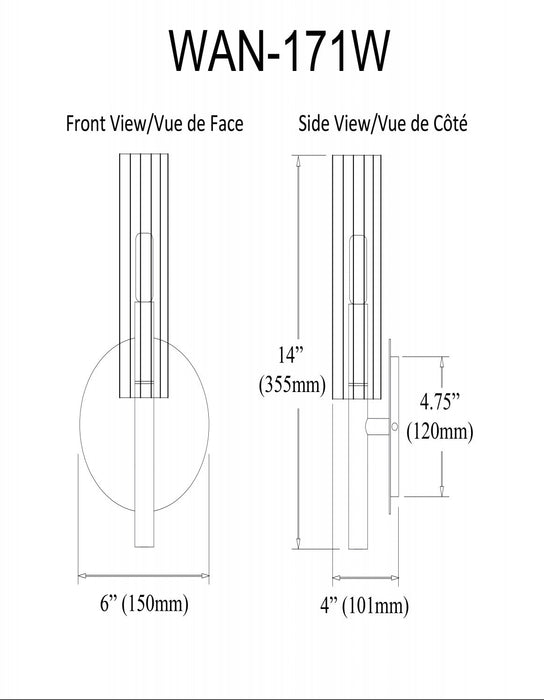 Dainolite Wand 1 Light Wall Sconce Matte Black Frosted Glass Lamp