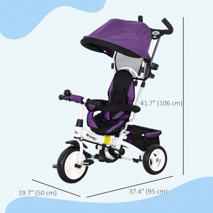 Qaba Toddler Tricycle, 6 In 1 Baby Bike Stroller With Foldable Canopy, Storage Basket, 5-point Safet