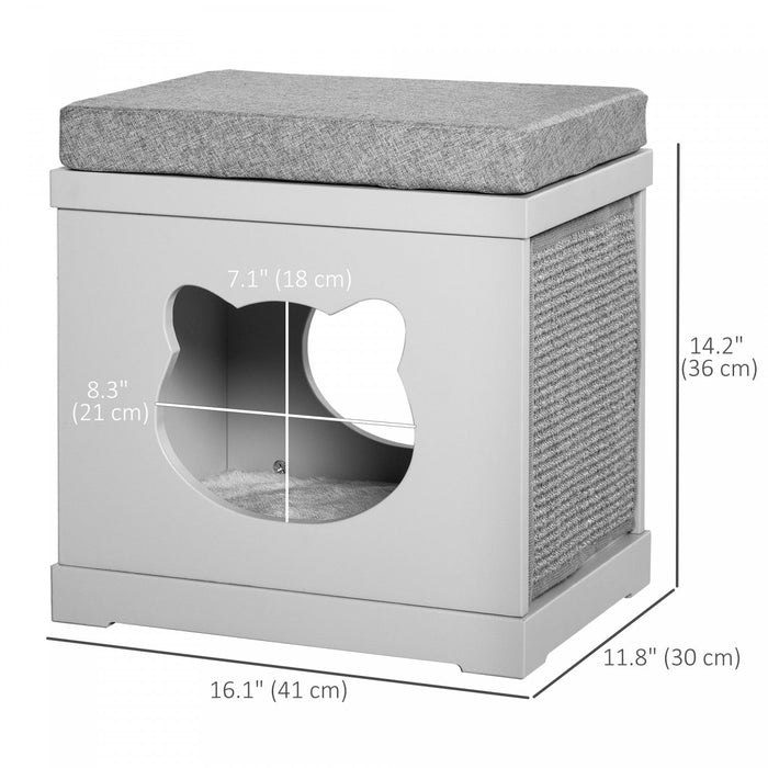 Pawhut Indoor Cat Bed With Soft Padded Cushions, Cute Coverd Cat Cube House With 2 Exterior Scratchi