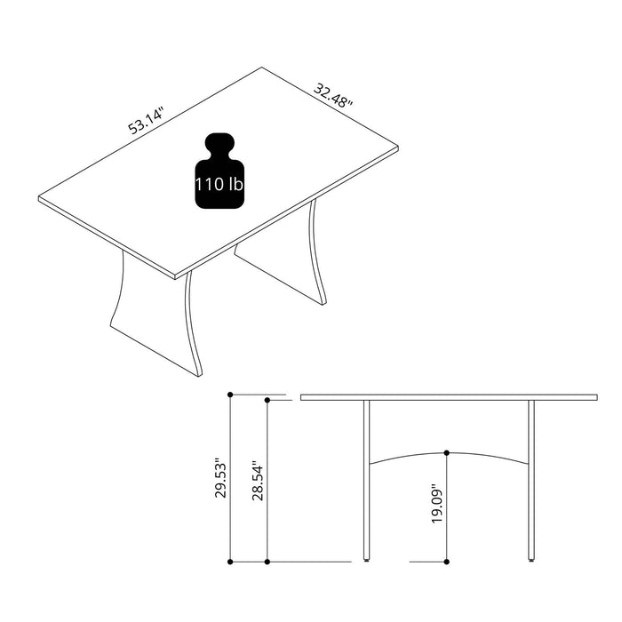 Coney Mid-Century Modern 53\" Dining Table in White 