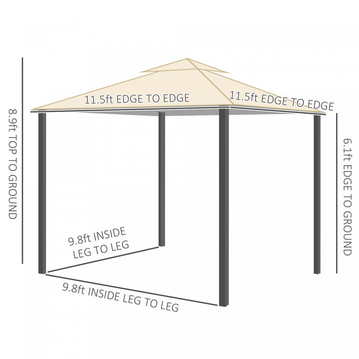 Outsunny 11x11ft Outdoor Party Gazebo Canopy Tent With 2-tier Roof & Dressed Legs, Beige