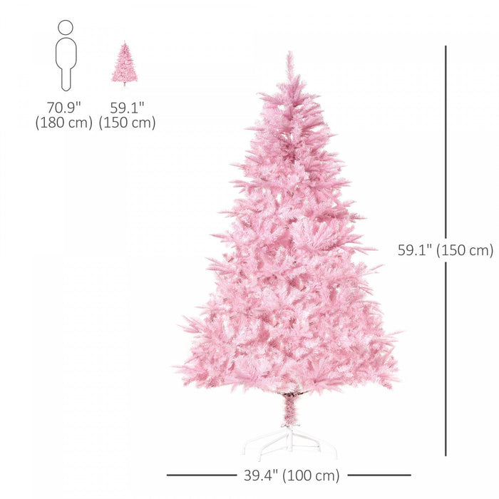 Homcom 5ft Artificial Christmas Tree With Automatic Open For Party Pink