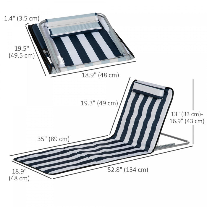 Outsunny 2 Pcs Folding Beach Lounge Chair W/ Pillow, Blue