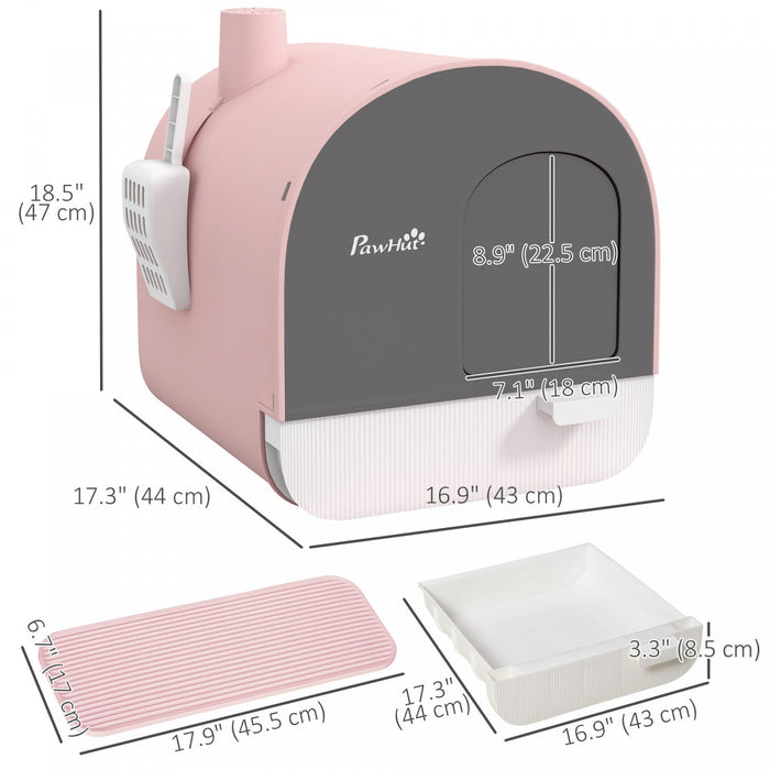 Pawhut Large Cat Litter Box With Lid, Enclosed Kitty Litter Box With Slide-out Tray, Scoop, Filter, Pink