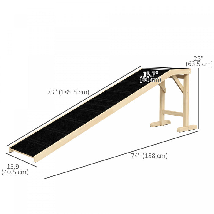 Pawhut Pet Ramp Bed Steps For Dogs Cats Non-slip Carpet Top Platform Pine Wood 74\"l X 16\"w X 25\"h Na