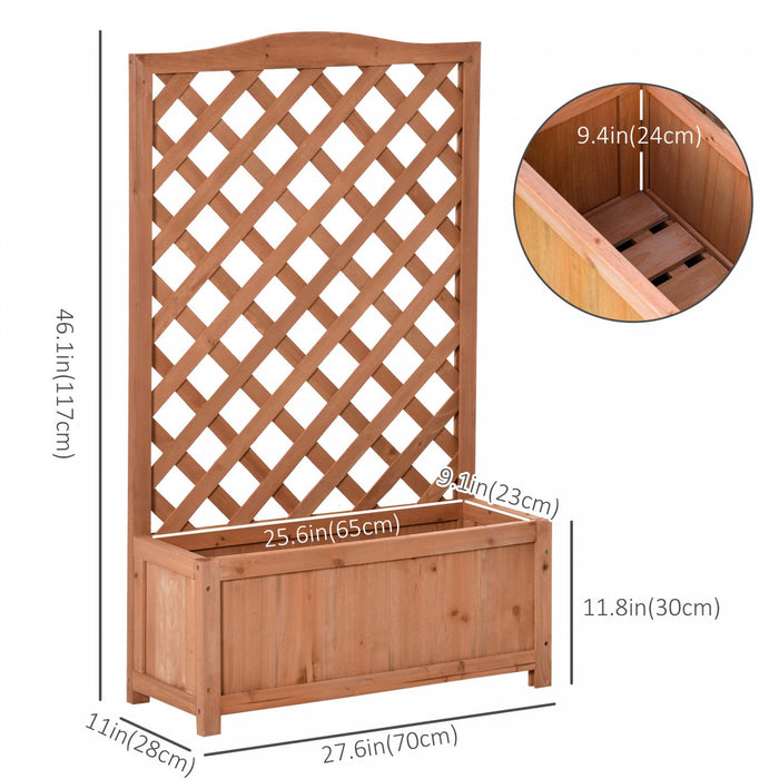 Outsunny 28\" X 11\" X 46\" Raised Garden Bed Wood Planter With Trellis For Vine Climbing, To Grow Vege