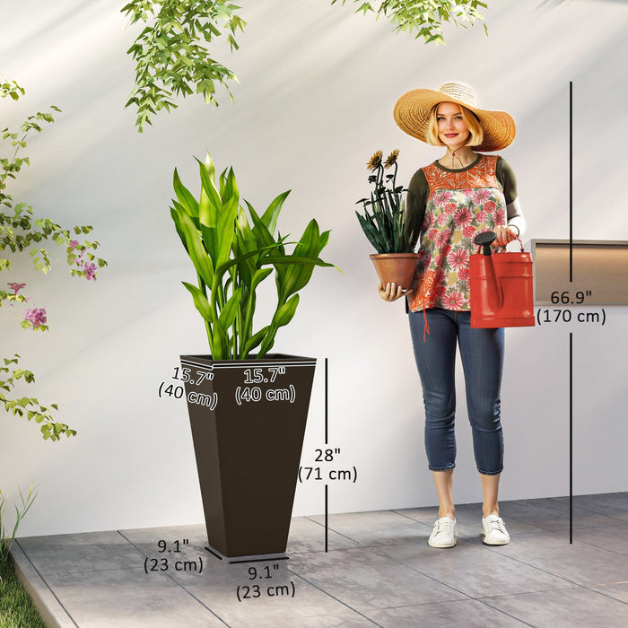 Outsunny 28" Tall Plastic Planters, Set of 3 Garden Flower Pots, Brown