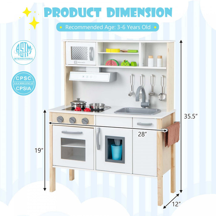 Costway Kids Kitchen Playset Wooden Pretend Play Chef Toy W/ Microwave & Accessories