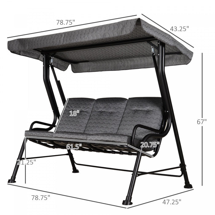 Outsunny Outdoor 3-person Metal Porch Swing Chair With Canopy Grey