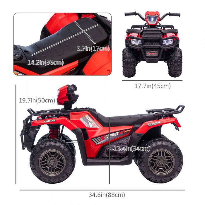 Aosom 12v Kids Atv Quad, 4 Wheeler Battery Powered Ride-On Electric Vehicle With Music Mp3, Headligh