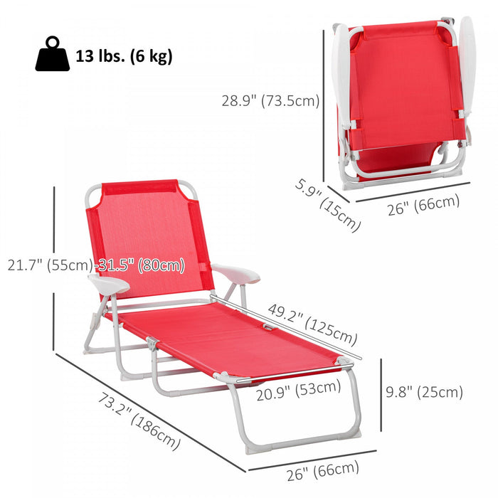 Outsunny Outdoor Lounge Chair With 4-level Adjustable Backrest, Red