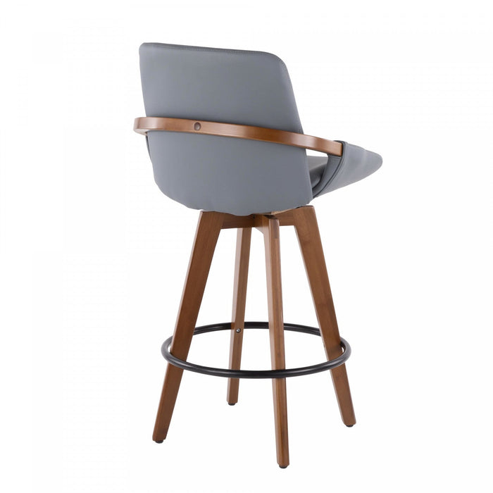 LumiSource Cosmo Faux Leather Mid-Century Modern Counter-Height Stool - Walnut/Grey