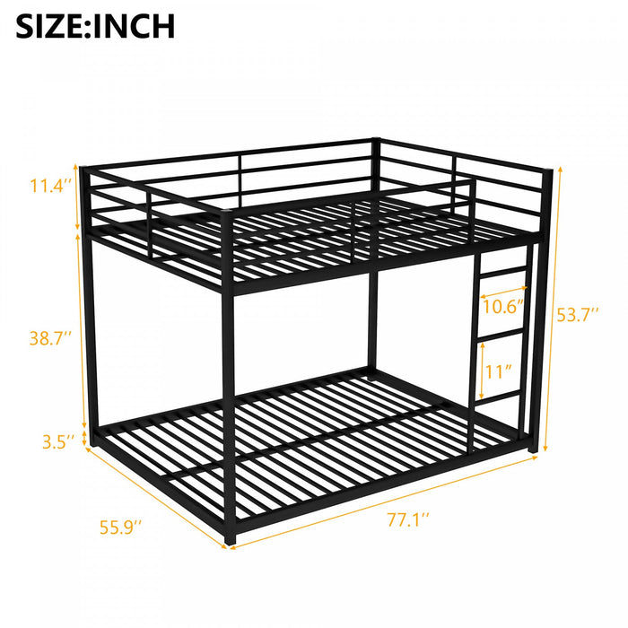 John Metal Low Bunk Bed with Ladder,Full over Full Size,Black  