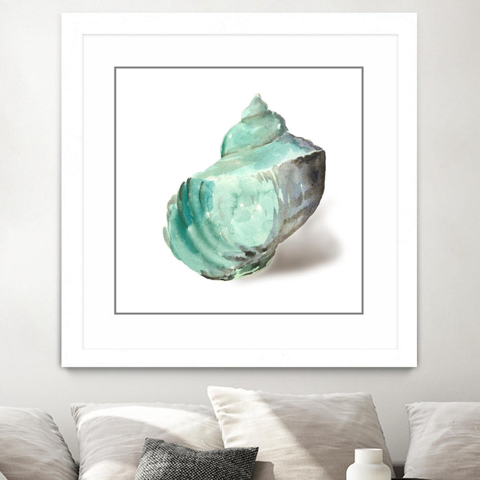 \"Shell In Mint\" Matted and Framed White 30x30 Wall Art