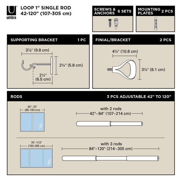 Umbra Loop Gold Expandable 1\" Curtain Rod - 42\"-120\" 