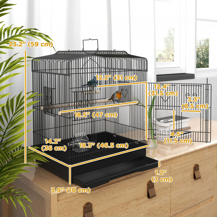 Pawhut 23" Bird Cage For Finches, Canaries Budgies, Parrot Cage With Accessories Handle, Black