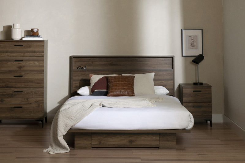 Musano Platform Bed And Headboard Set Natural Walnut - South Shore Queen Bed