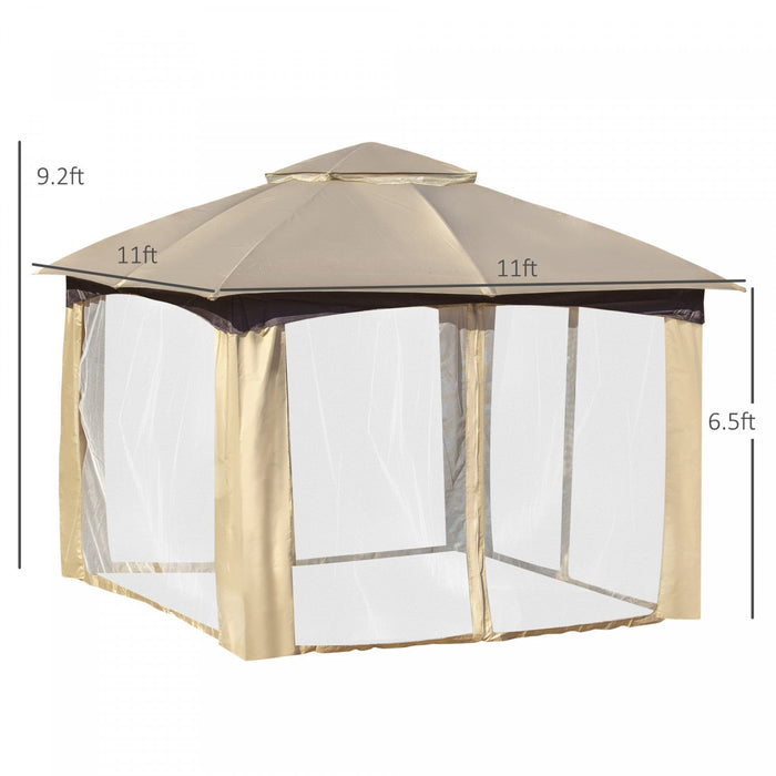 Outsunny 11' X 11' Steel Gazebo Canopy Party Tent Shelter With Double Roof, Netting Sidewalls, Corne
