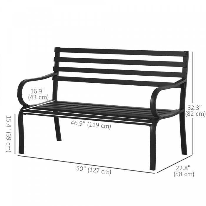 Outsunny Outdoor Bench, 2 Seater Metal Garden Bench For Yard, Lawn, Black