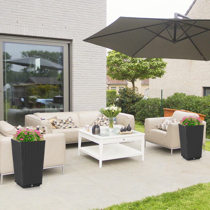 Costway 2pcs Outdoor Wicker Flower Pot 22.5"tall Planters With Drainage Hole Black