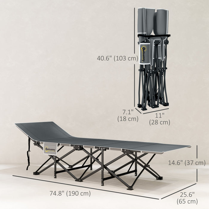 Outsunny Camping Cot For Adults With Mattress, Folding Bed, Light Grey