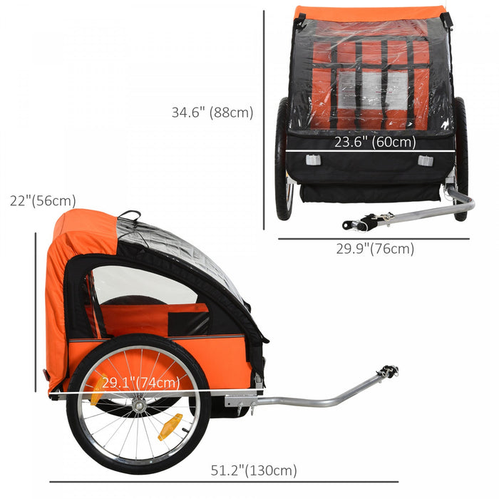 Aosom 2-seat Child Bike Trailer For Kids With A Strong Steel Frame, 5-point Safety Harnesses, & Comf