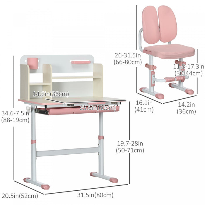 Qaba Kids Desk And Chair Set, Height Adjustable Student Writing Desk & Chair With Adaptive Seat Back