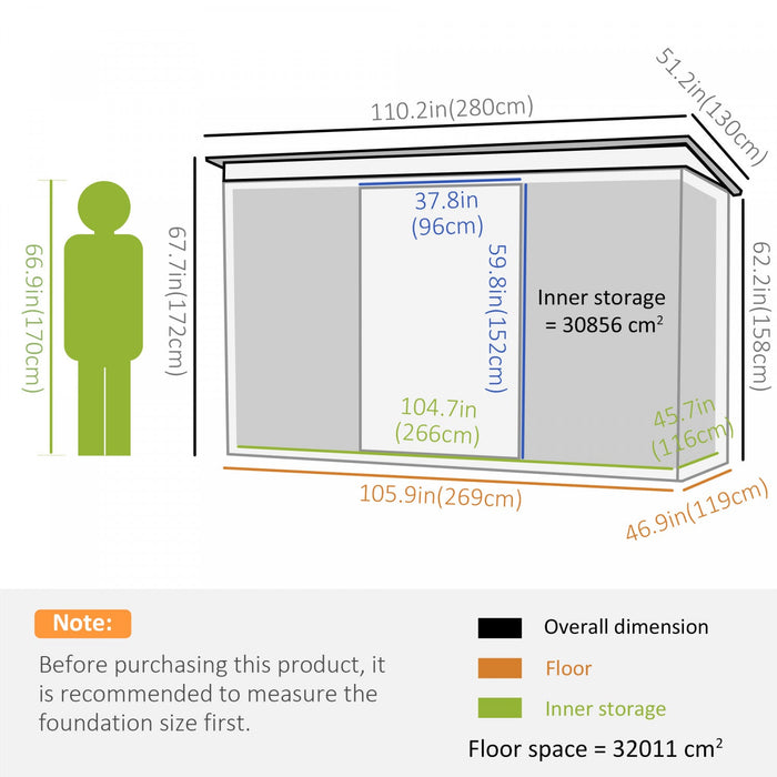 Outsunny 9' X 4' Metal Storage Shed, Garden Tool House With Floor Foundation, Double Sliding Doors, 