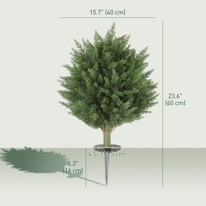 HOMCOM 24" Artificial Cypress Trees with Ground Stake, Set of 2, Green