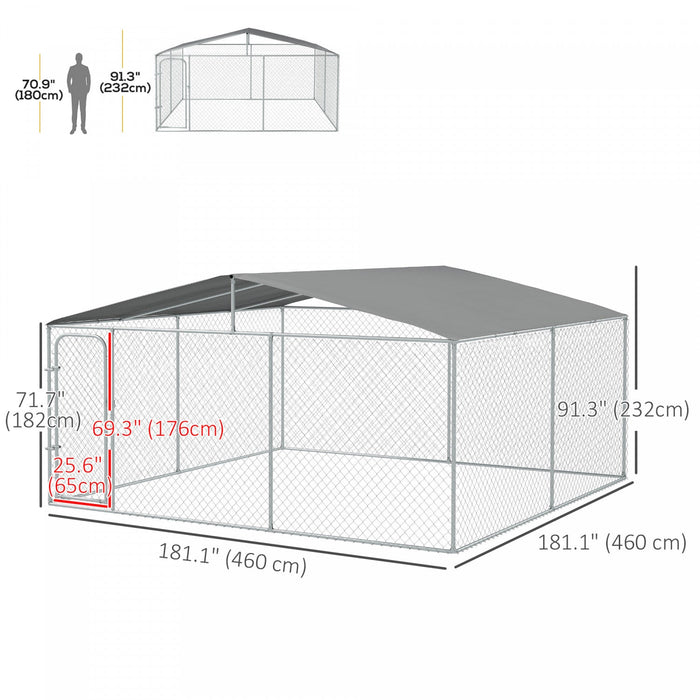 Pawhut Dog Kennel Outdoor Run Fence With Roof, Steel Lock, Mesh Sidewalls For Backyard & Patio, 15.1