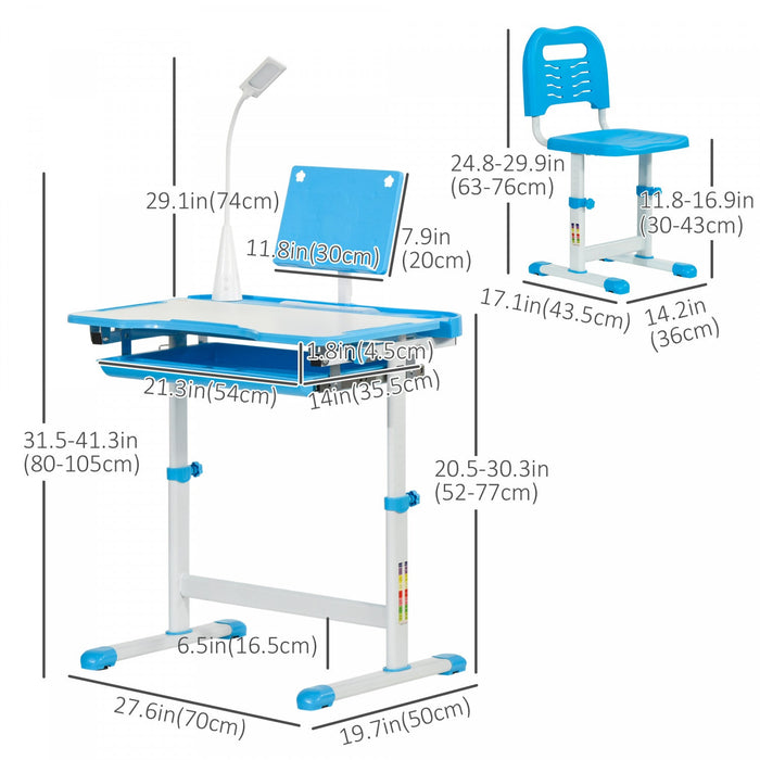Qaba Kids Desk And Chair Set Height Adjustable Student Writing Desk Children School Study Table With