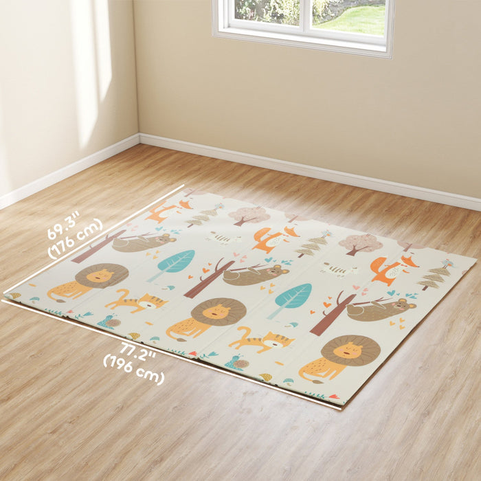 Qaba Baby Play Mat 77" X 69", Extra Large Double Sided Foldable Crawling Mat For Babies And Toddlers, Reversible & Waterproof Foam Floor Pad For Infants, Animal Theme
