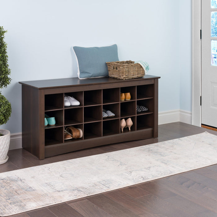 Eighteen Pair Shoe Storage Cubby Bench - Espresso