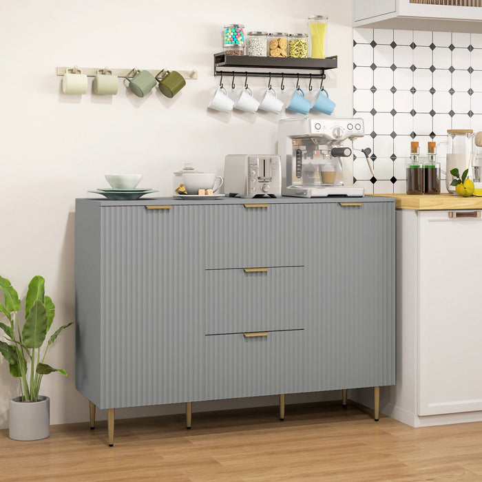 HOMCOM Sideboard Buffet Cabine w/ 3 Drawers and Adjustable Shelves, Grey