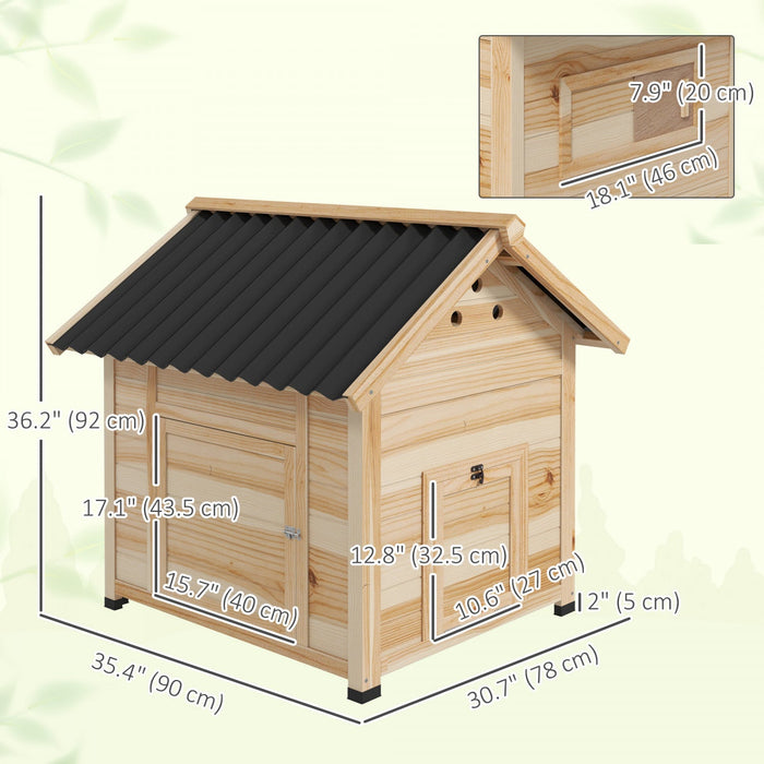 PawHut Duck House, Outdoor Chicken Coop, Wooden Duck Coop with Openable Roof, Double Doors, Removable Base for 1–3 Breeds for Indoor Outdoor Use, 31"L, Natural Wood