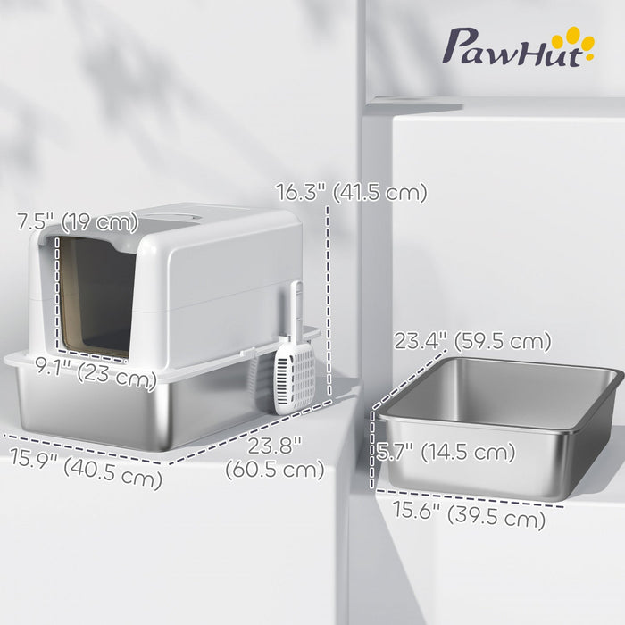 Pawhut Stainless Steel Cat Litter Box With Removable Lid, Extra Large Litter Box With Scoop, Metal L