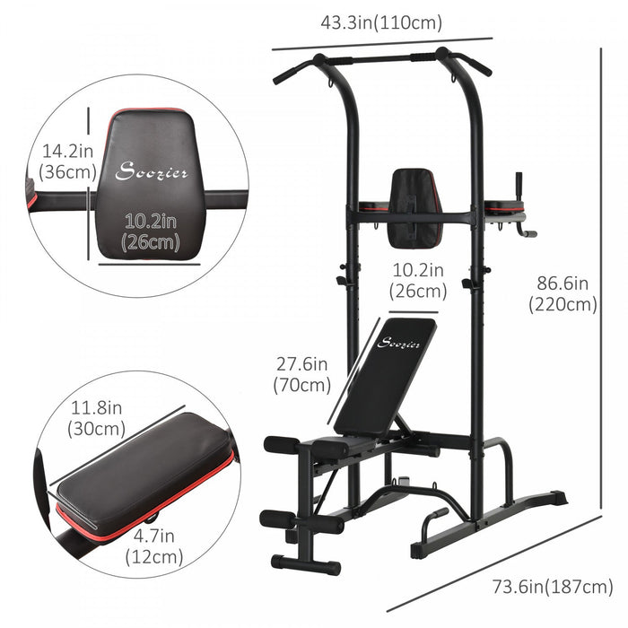 Soozier Multi-function Training Stand Power Tower Station Gym Workout Equipment With Sit Up Bench, P