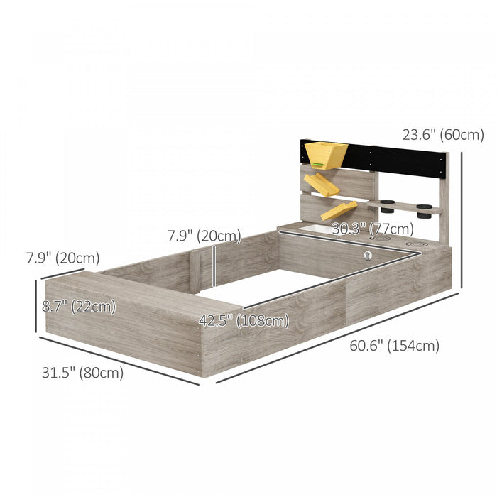 Kids Sandbox With Liner, Outdoor Wooden Sandpit Children Play Station With Kitchen Design, Sink, Pla