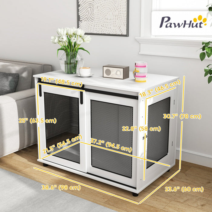Pawhut Dog Crate Furniture, 39\" Dog Kennel End Table With Sliding Barn Door, Furniture Style Dog Cag