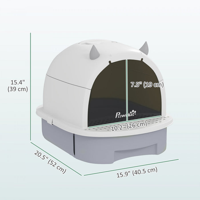 Pawhut Cat Litter Box With Lid, Drawer Style Enclosed Kitty Litter Box With Front Door Flap, Scoop, 