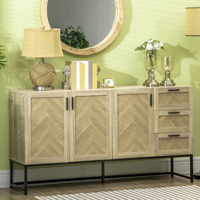 HOMCOM Sideboard Buffet Cabinet with Drawers and Adjustable Shelves, Oak