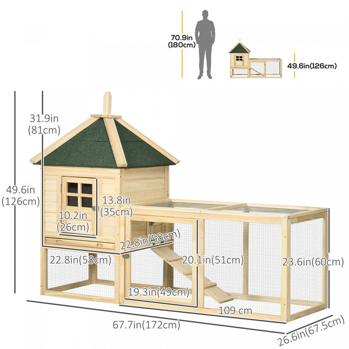Pawhut 68\" Wooden Rabbit Hutch, Pet Playpen With 3 Doors, Bunny House Enclosure With Slide-out Tray,