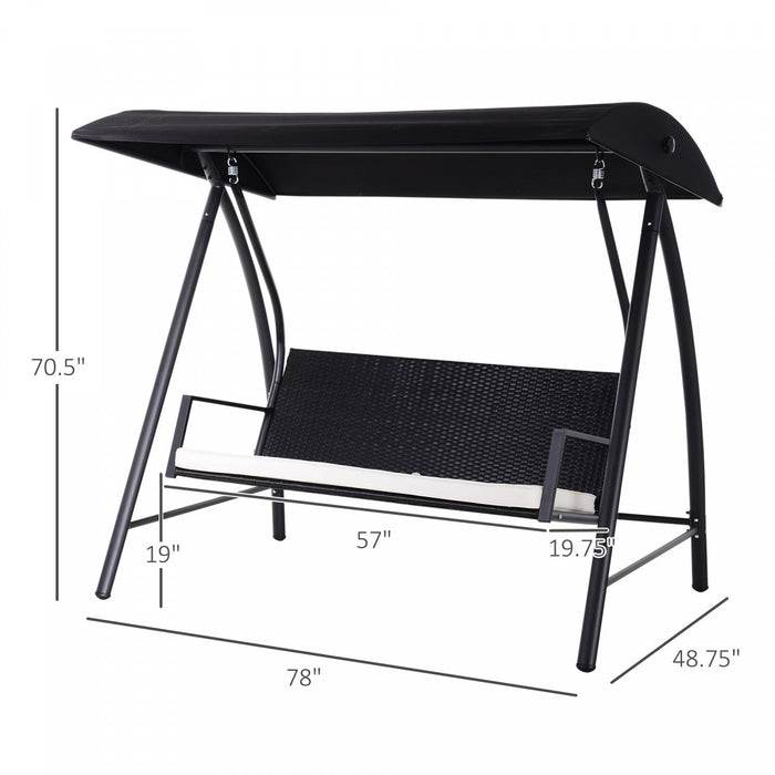 Outsunny Wicker Patio Swing With Stand For 3 Persons, Outdoor Swing Chair, Glider Loveseat W/ Adjust