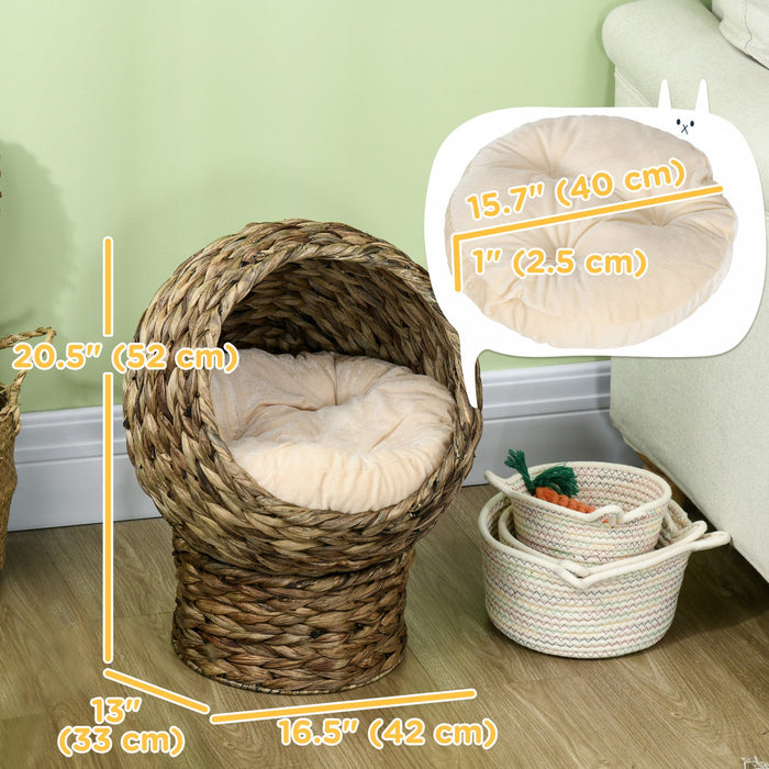 Pawhut Wicker Cat Bed, Elevated Rattan Kitten Bed With Cushion, Cat Egg Chair Kitty House With Stand