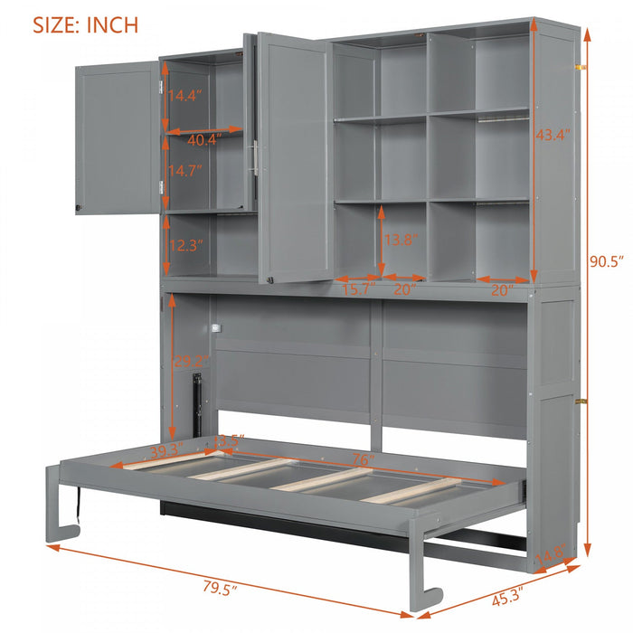 Ethan Space-Saving Murphy Bed with Storage and Foldable Design,Twin Size,Grey Twin Bed  